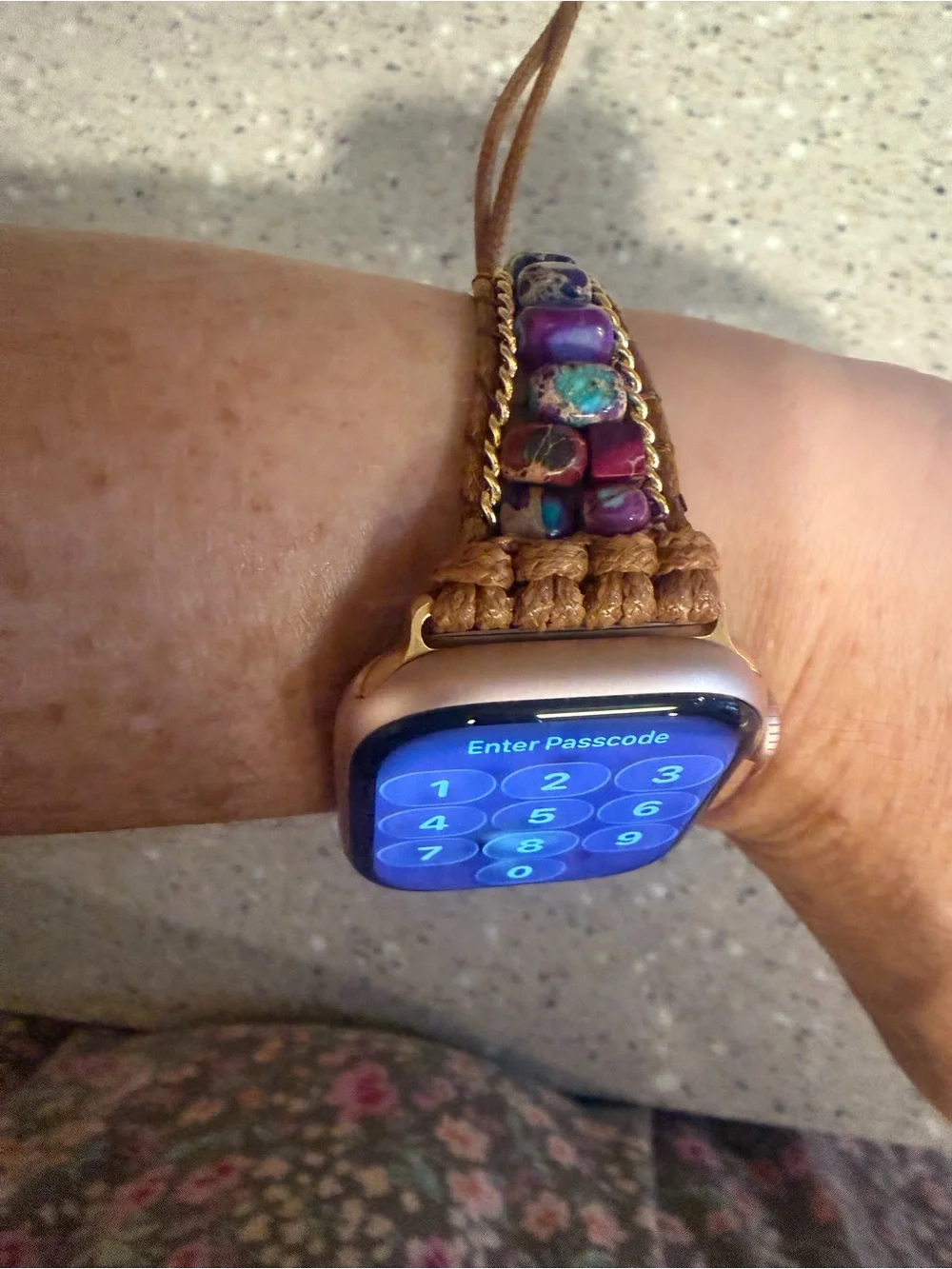 Cape Diablo Handcrafted Tan Leather Watch Band with Multicolor Beads